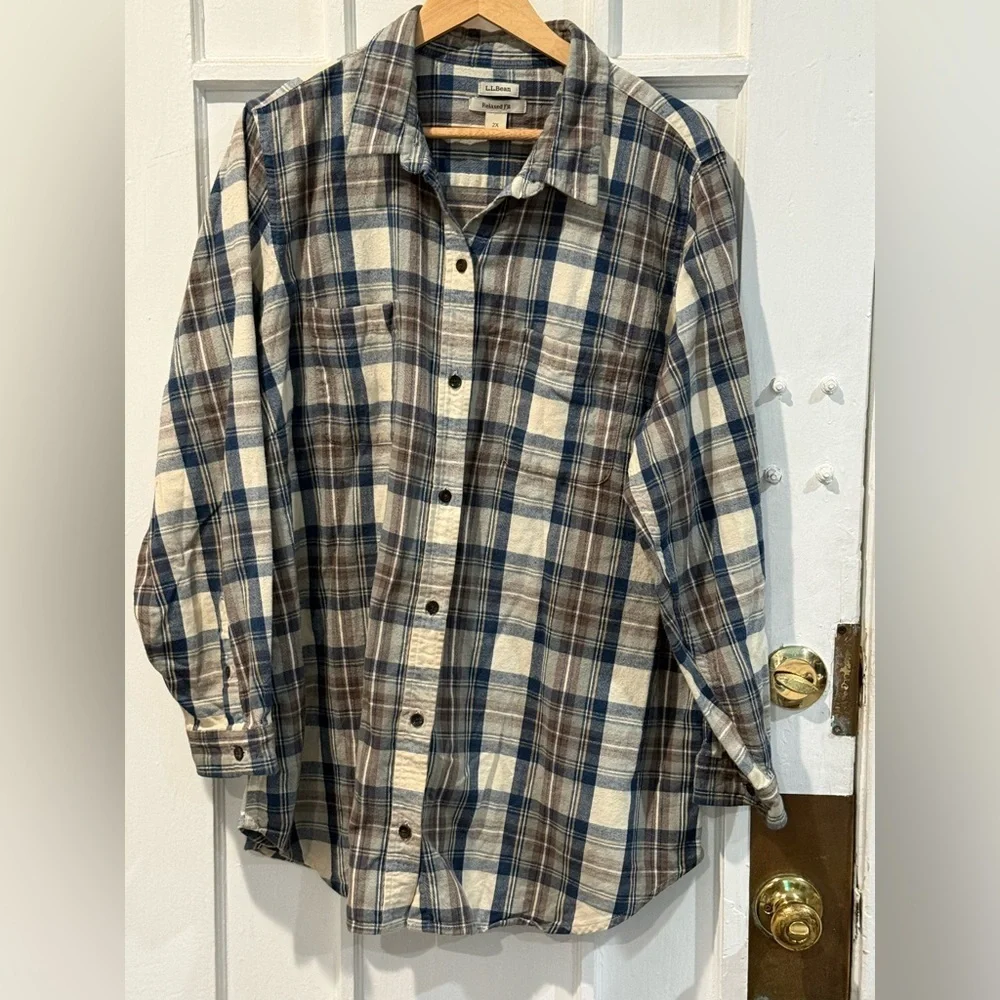L.L. Bean Blue and Cream Checkered Shirt